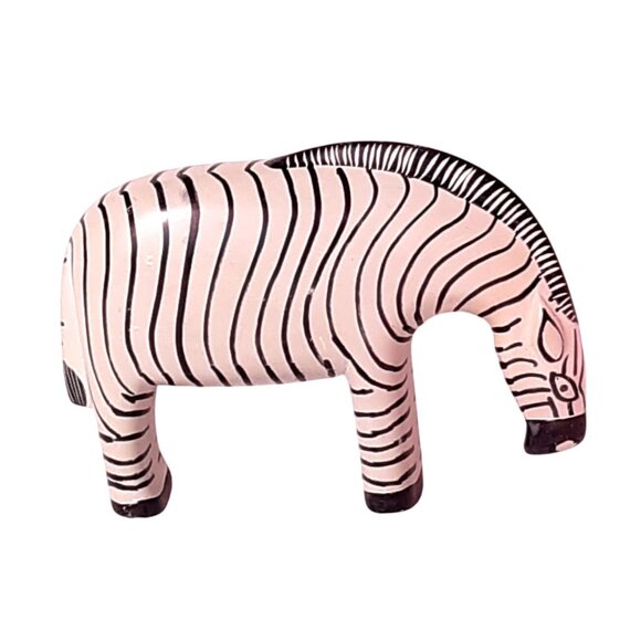 Handmade Zebra Figurine Wooden Hand Carved Decorative Safari Animal 7" Striped M - Picture 2 of 8